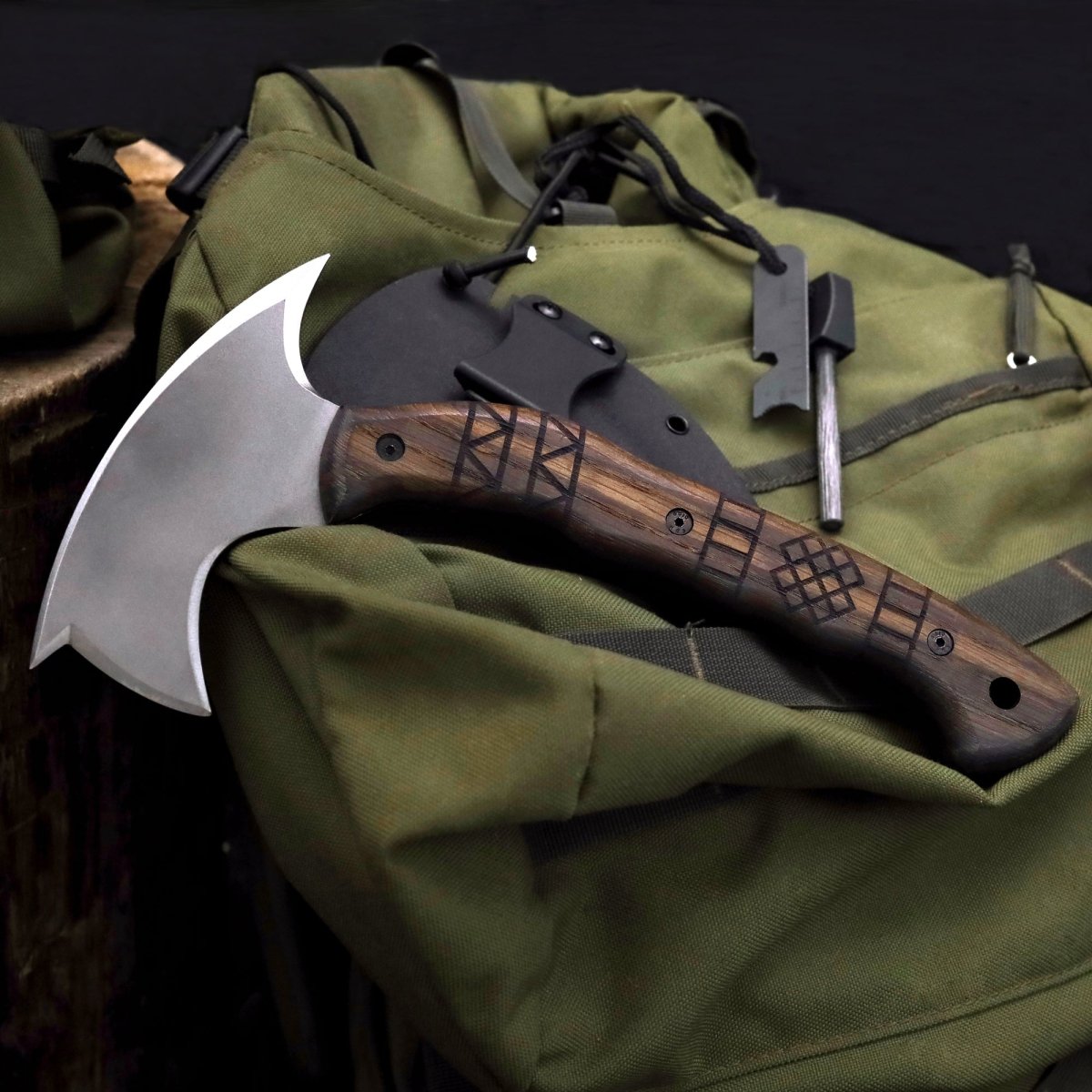 Handmade tomahawk "Dakuri" with tribal engraving from AncientSmithy