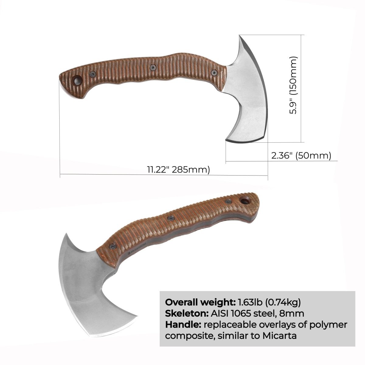 Compact tomahawk "Balor" with polymer composite handle from AncientSmithy